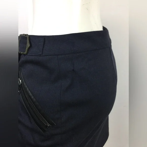 Rag & Bone Wool & Leather Wrap Skirt Navy 2